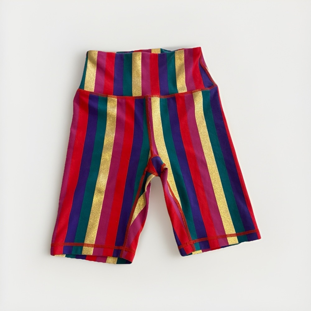 Spiritual Gangster Rainbow Stripe Compression Shorts NWT Size Small